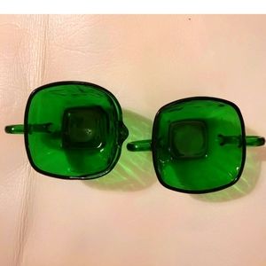 Anchor Hocking Charm Forrest Green Glass Sugar Bowl and Creamer Set Square VTG